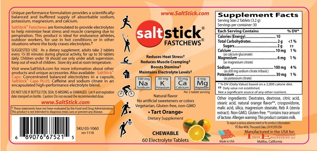 SaltStick FASTCHEWS Bouteille 60-Count, ensemble avec pack de voyage 10 Compte - Tart Orange