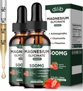 Magnesium Glycinate Flüssige Tropfen Ergänzung, mit Magnesium Glycinat 500mg Ashwagandha, L - Theanin, Kamille -Unterstützung Stress Relief, Knochen, Muskel, Mood Erdbeeren Flavor 2Pack