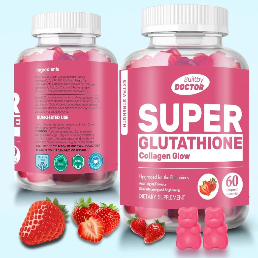 Super glutathione Collagen Glow Gummis,Glutathione Hautpflege - Hautaufhellung - Gummies Collagen - Anti-Aging L-Glutathione - Marine Collagen & Vitamine