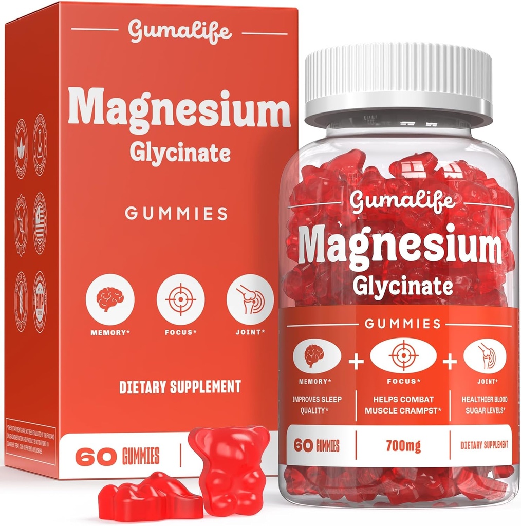 Gumalife's 700mg Magnesium Glycinate Gummis Enhance Relaxation, Bietet eine Sugar-Free Blend von Beneficial Nährstoffe. Jede Box enthält 60 Zähler (60 Zähler, Boysenberry)