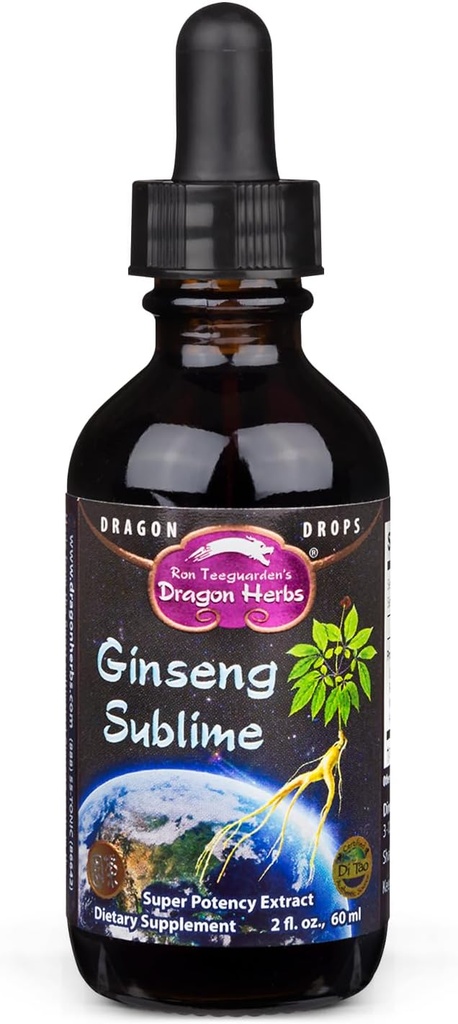 Dragon Herbs Ginseng Sublime Drops | Alle natürlichen Extrakt Ergänzung zu unterstützen Energie, Stress, Fokus, Haut, Ausdauer, Lunge, Immune Gesundheit | Amerikanisch, Rot und Weiß Ginseng | 2 fl. Unze