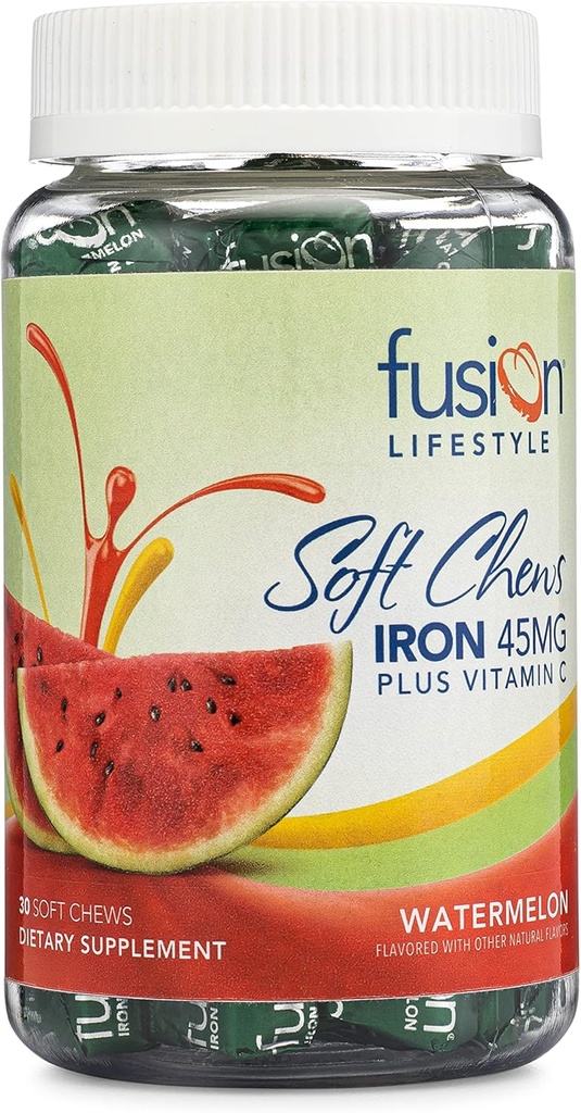 Eisen Ergänzung für Frauen und Männer, Wassermelone Flavored Iron Soft Chew Plus Vitamin C für Eisenmangel und Anämie, 1 Monat Versorgung, 30 Zähler