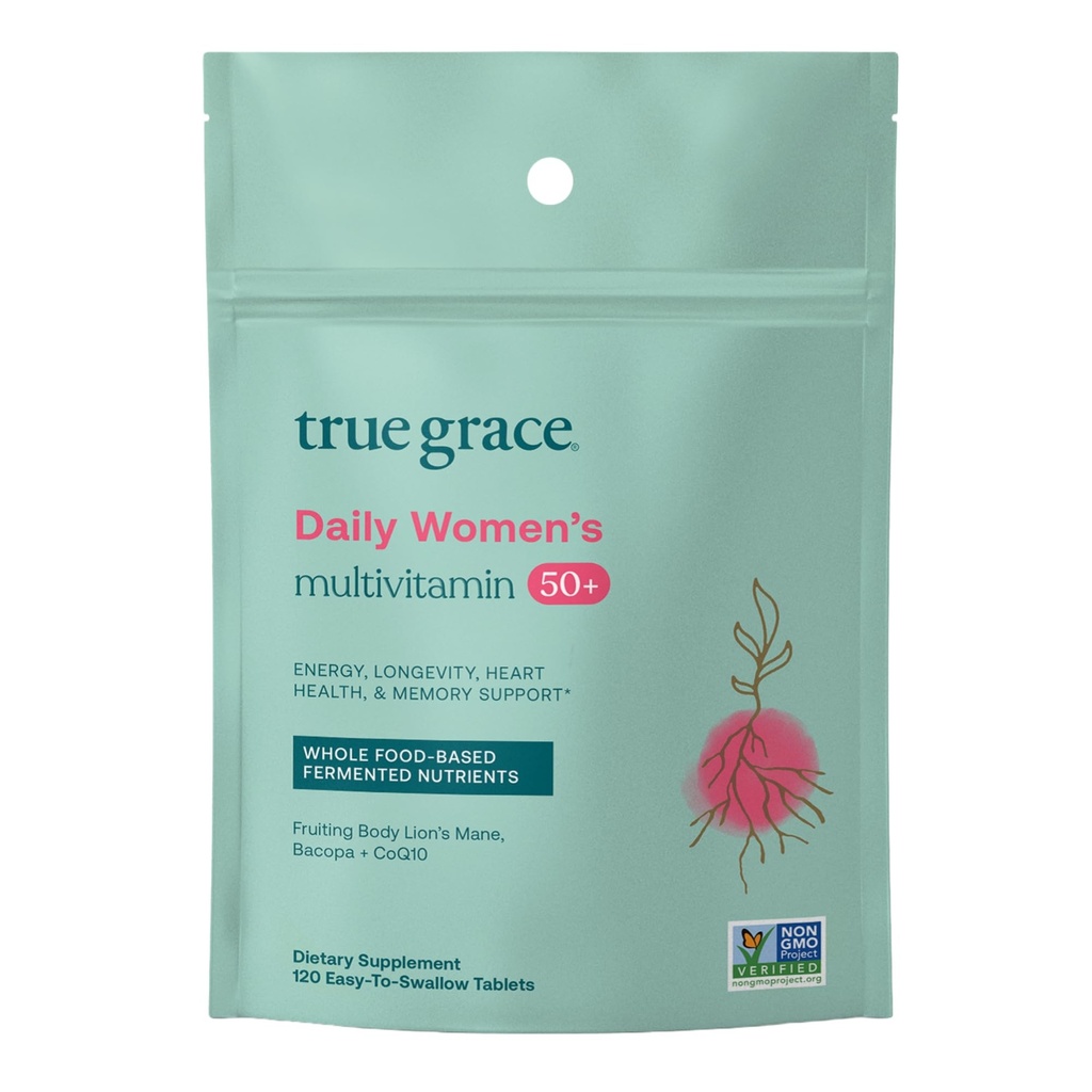 True Grace Daily Women’s Multivitamin 50+ - 120 Easy-to-Swallow Tablets - Immun, Energie, Langlebigkeit & Memory Support - Vegan - Gluten, Soy & Iron Free - 60 Portionen