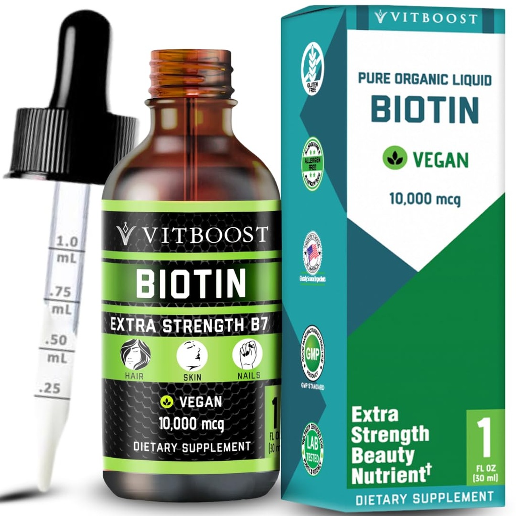 Extra Stärke 10.000mcg Biotin Flüssigkeitstropfen mit Bio Berry Flavor | 60 Portionen | Vegan Formel unterstützt Haarwachstum, starke Nägel, Gesunde Haut | NO Künstliche Konservierungsstoffe