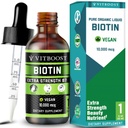 Extra Stärke 10.000mcg Biotin Flüssigkeitstropfen mit Bio Berry Flavor | 60 Portionen | Vegan Formel unterstützt Haarwachstum, starke Nägel, Gesunde Haut | NO Künstliche Konservierungsstoffe