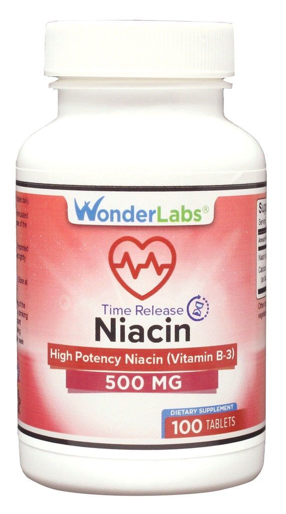 Wonder Laboratories High Potancy Time Release Niacin (Vitamin B3) 500 Mg 100 Tabletten Non-GMO, Gluten kostenlose Ergänzung
