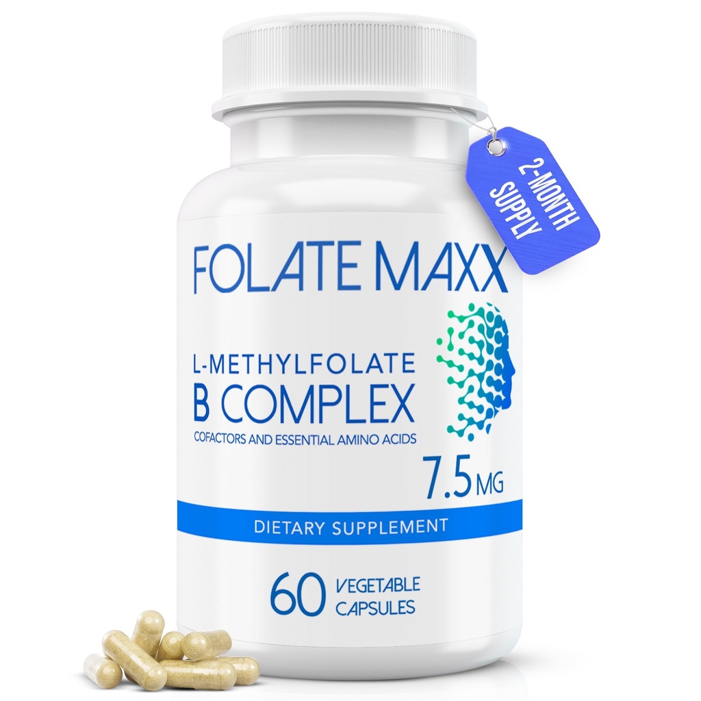 L-Methylfolat + B12 Methylcobalamin & B6 Blend (7.5mg) - 60 Kapseln - Aktives B-Komplex mit Cofactors & Essential Amino Acids - Nicht GMO, Glutenfrei, keine Füllstoffe