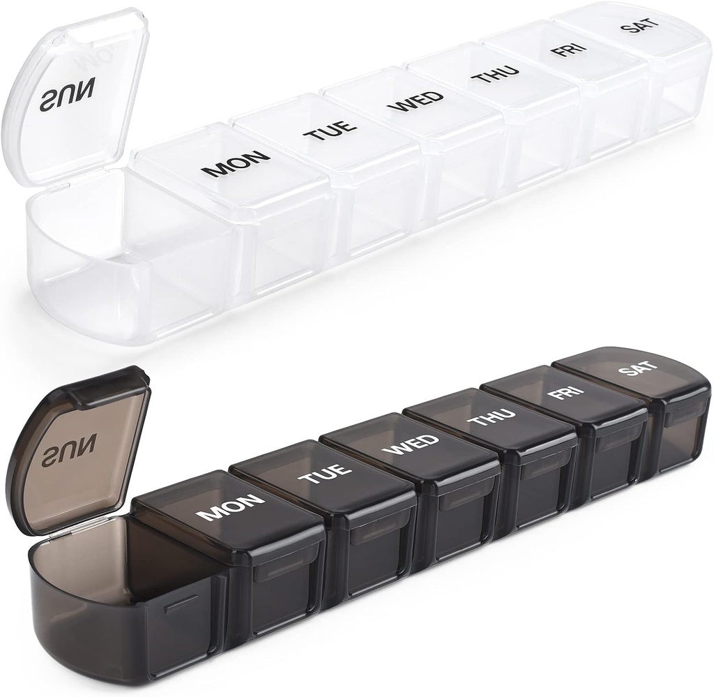 Grand organisateur hebdomadaire de pilules 2 Pack, boîte quotidienne de cas de vitamine 7 jour avec compartiment XL, organisateur de médecine pour les suppléments d'huile de foie de morue
