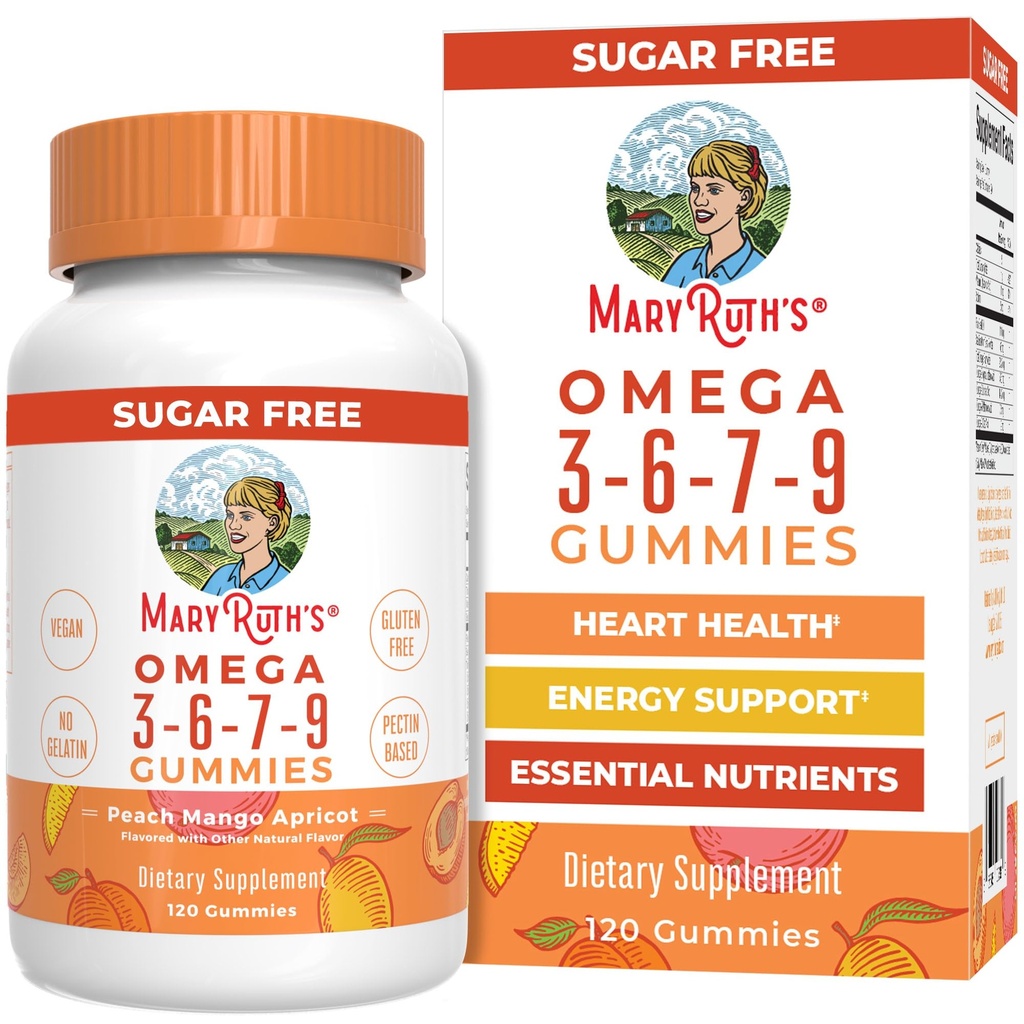 MaryRuth Organics Vegan Omega 3 6 7 9 Gummie | Bis zu 4 Monate Versorgung | Omega 3 Ergänzung mit Flaxseed Öl | Omega 3 Gummie | Kein Fisch Geschmack | Non-GMO | 120 Count