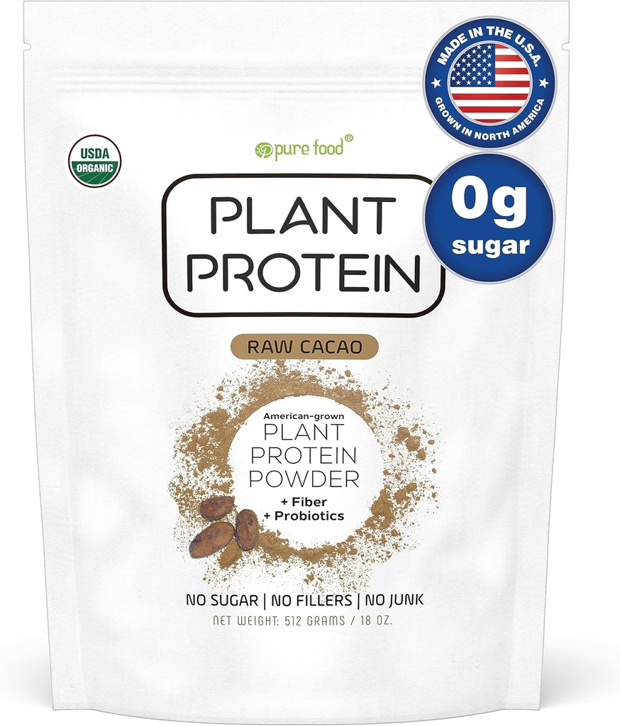 Pure Food: Pflanzenbasiertes Proteinpulver mit Probiotika | Organic, Clean, All Natural, Vegan, Vegetarisch, Ganze Nahrungsergänzungsmittel Superfood mit Keine Zusatzstoffe | Keto (Chocolate)