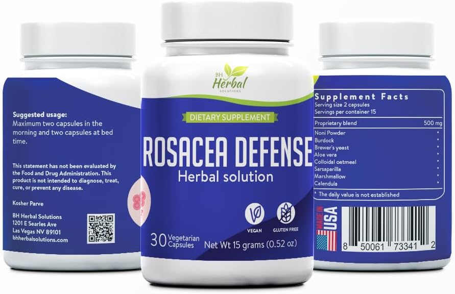 Rosacea Defense - Kräuterergänzung für Haut Redness und Sensitivität - Unterstützt Ruhe, Balanced Complexion - 100% natürliche Inhaltsstoffe