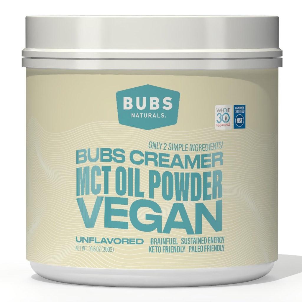 BUBS Naturals MCT Oil Powder - Premium MCT Oil & Keto Coffee Creamer - Vegan & Paleo Friendly - Healthy Coconut Fats + Low Carb - Dairy-Free Energy Source für Shakes, Smoothies & Baking (10,6 oz)