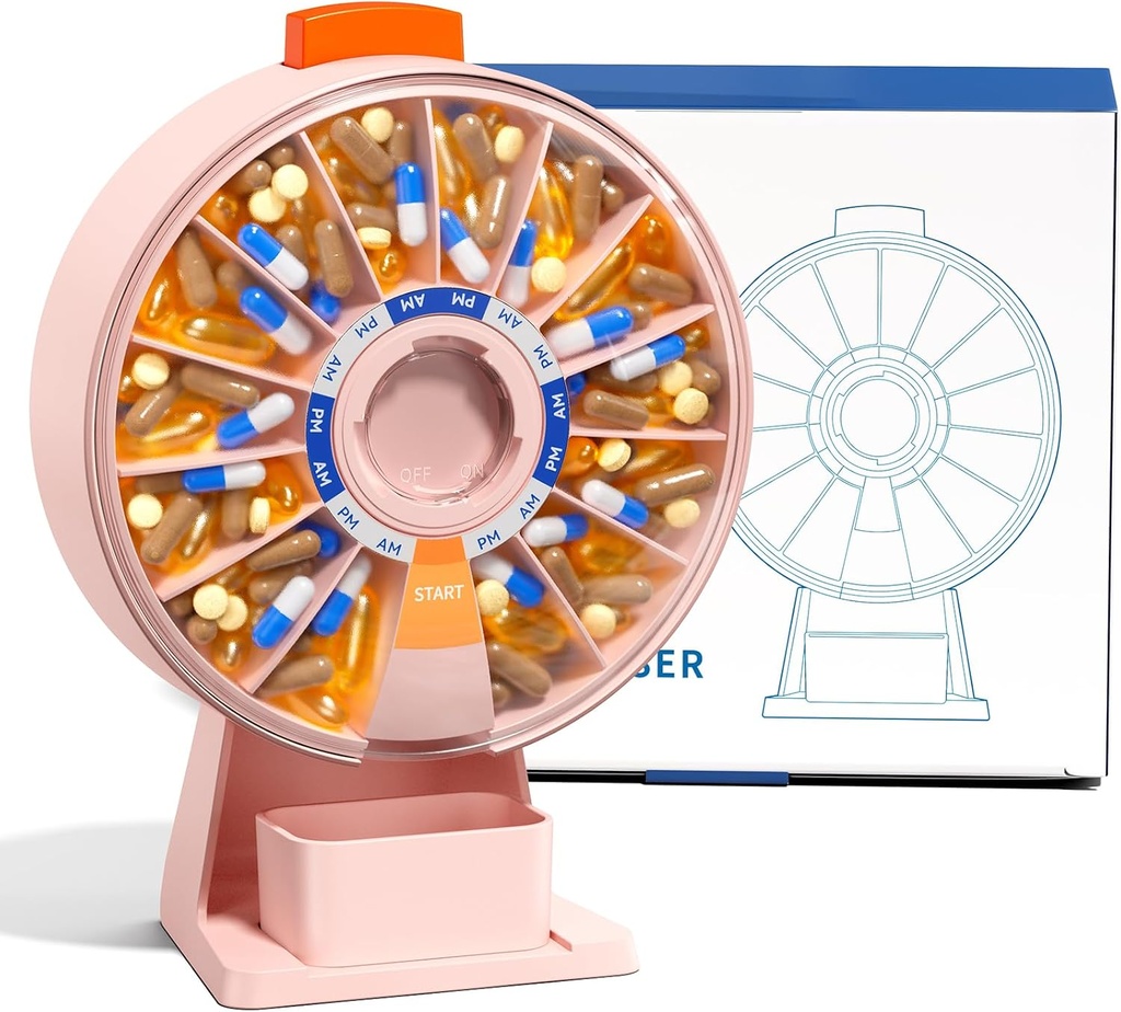 Odaro Large Pill Dispenser, Wöchentliche Pille Organizer 7 Tage Am Pm / 14 Tage Pille Box, Tägliche Medizin Pille Organizer mit Wall-Mounted oder Stand Use für Vitamin, Supplement, Medizin - Pink