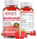 Supplément de magnésium complexe Gommies, sans sucre Magnésium Glycinat 500mg pour les adultes et les enfants, avec Taurat 200mg, Malate, Calcium, COQ10, Multivitamine pour le sommeil, le coeur et la santé des os