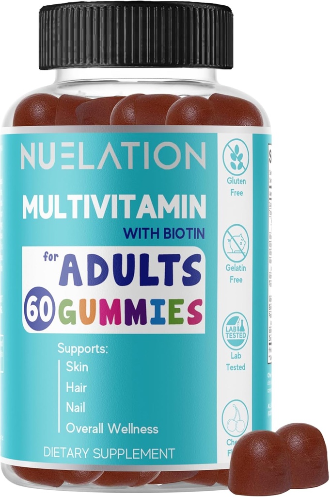 Hommes et femmes Multivitamine Gummies. Multivitamines gommées quotidiennes bien arrondies avec Biotin 5000 mcg. Non-OGM, 60 comtes, 30 serveurs. Multivitamine pour adultes pour le soutien immunitaire, Wellness global