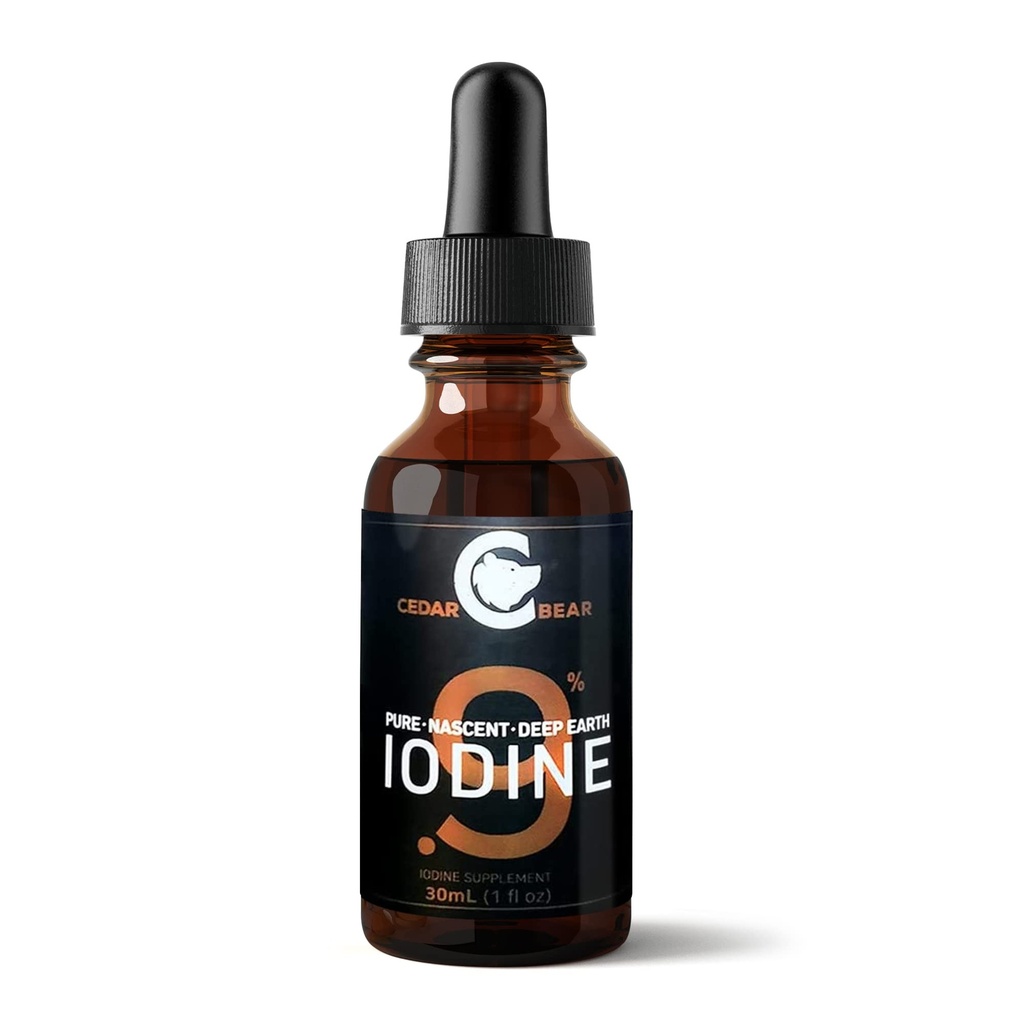 Cedar Bear - 0.9% Pure Nascent Deep Earth Iodine Supplement, All-Natural Thyroid Support und Metabolismus Booster, Alkoholfreie Iodine Drops, Natürliche Iodine Flüssigkeit, 1 fl oz / 30 ml