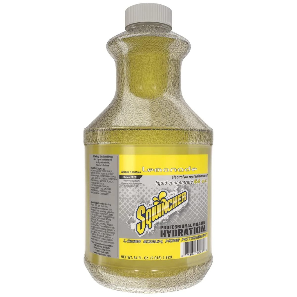 Sqwincher Liquid Concentrate | Lemonade Flavored | Low Calorie | Low Sodium | Electrolyte Replenishment Hydration Drink Mix | Makes 5 Gallons of Beverage | 64 oz (Pack von 6)