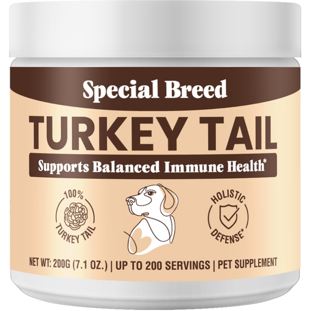 Türkei Tail Mushroom für Hunde - Organic Turkey Tail for Dogs Mushroom Powder for Respiratory, Immunity, Digestion - Lipoma Lumps and Bumps Supplement, No Fillers - 200 Gramm