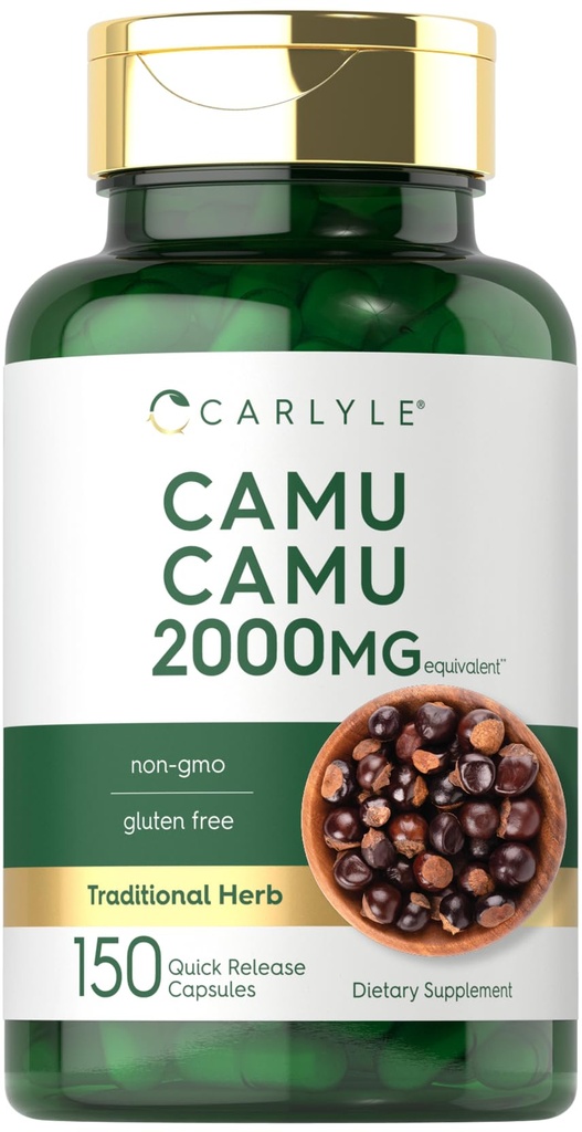 Carlyle Camu Camu mit Vitamin C | 2000mg | 150 Kapseln | Kräuterextrakt Ergänzung | Myrciaria Dubia | Non-GMO und glutenfrei