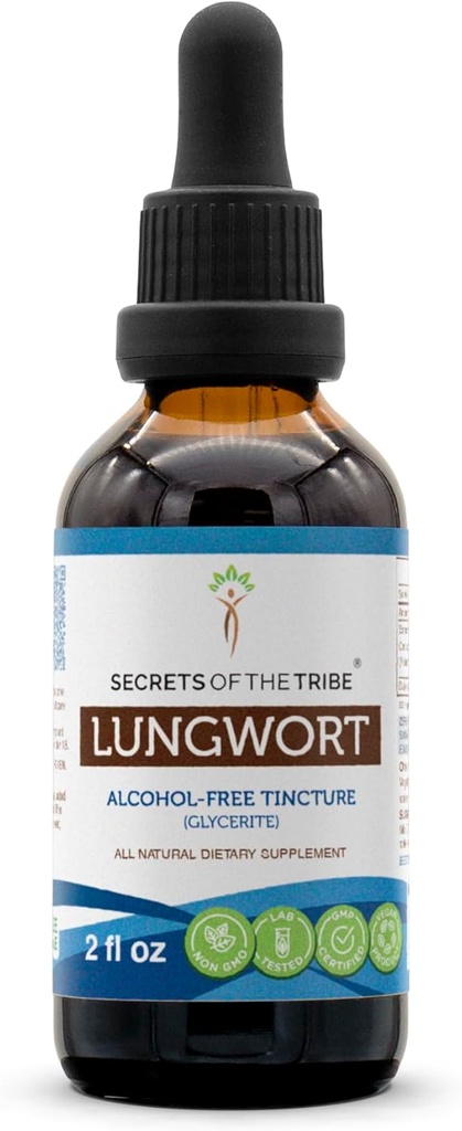 Secrets of the Tribe Lungwort Alcohol-Free Liquid Extract, Lungwort (Pulmonaria officinalis) Getrocknete Blatt Tinkture Supplement 2 oz