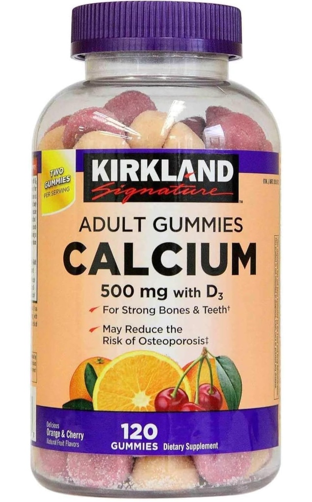 Kirkland Signatur Kaubares Kalzium mit Vitamin D3 Adult Gummis, 120 ct x 1 Flasche
