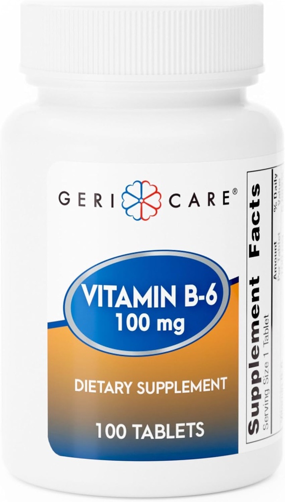 GeriCare Vitamin B-6 100mg, 100 Tabletten – Tägliche Ernährungsunterstützung für gesündere Gehirnfunktion, Mood-Verbesserung, zirkulierende Gesundheit & Stoffwechsel – Hilft, Fettdeutigkeit zu bekämpfen & Gesamt Wellness zu fördern