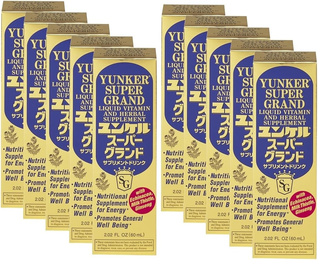 Super Grand, flüssige Vitamin & Kräuter-Ergänzung, Nergy Kräuter-Ergänzungen, Kräuter-Energie-Boost, Reduziert körperliche Müdigkeit und Müdigkeit, 2.02 Fl oz, Made in Japan (Pack von 10)