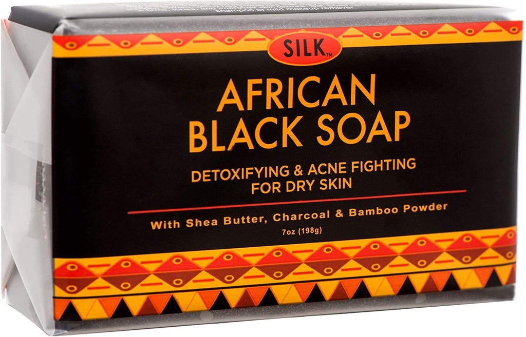 Afrikanische schwarze Seife 7oz für Akne, Eczema, trockene Haut, Psoriasis, Narbe Entfernung, Gesichts- und Körperwäsche - Shea Butter, Charcoal, Bamboo Powder