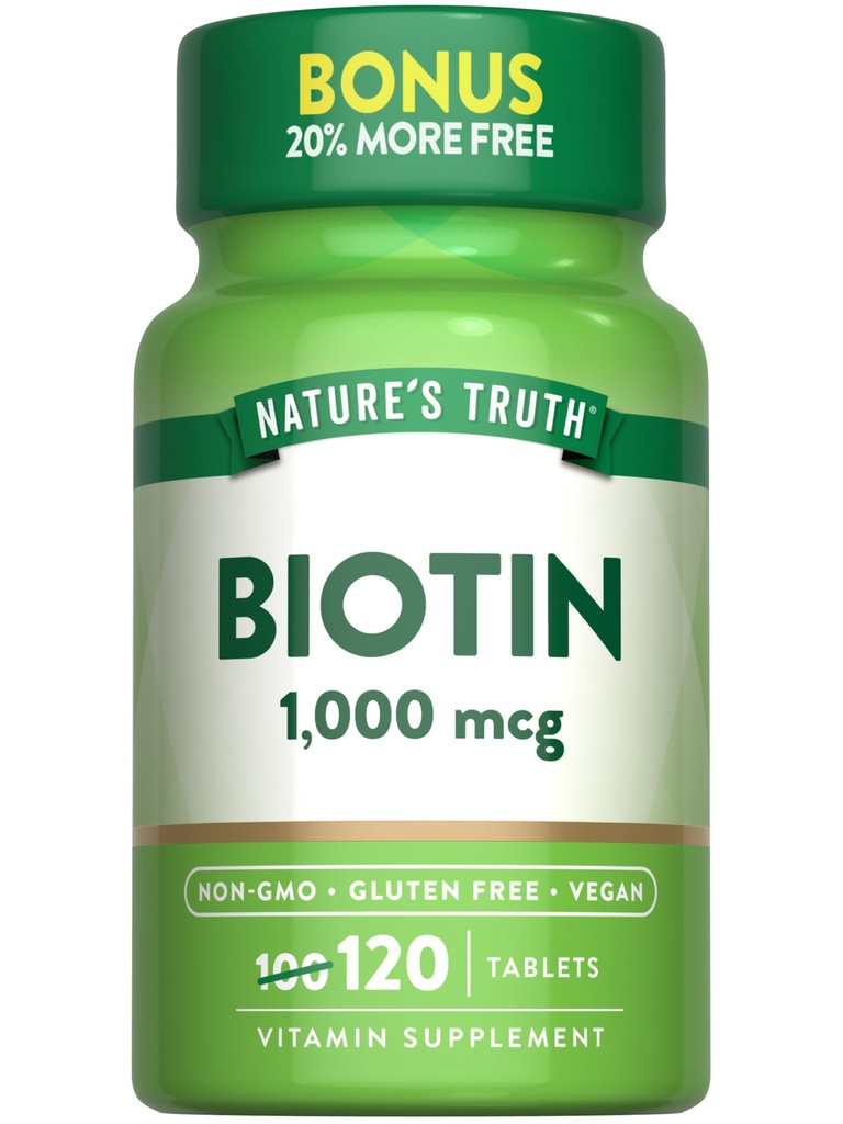 Biotine de vérité de la nature 1000mcg, 120 comprimés, végétalien, sans OGM, supplément sans gluten