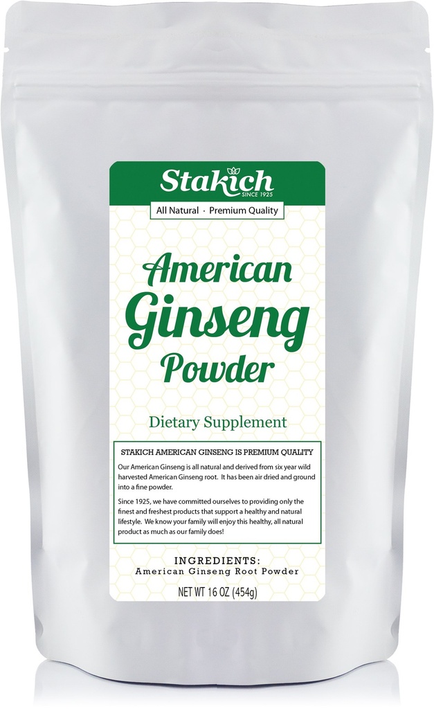 Stakich American Ginseng Root Powder - Pure Ginseng Powder - 1 lb