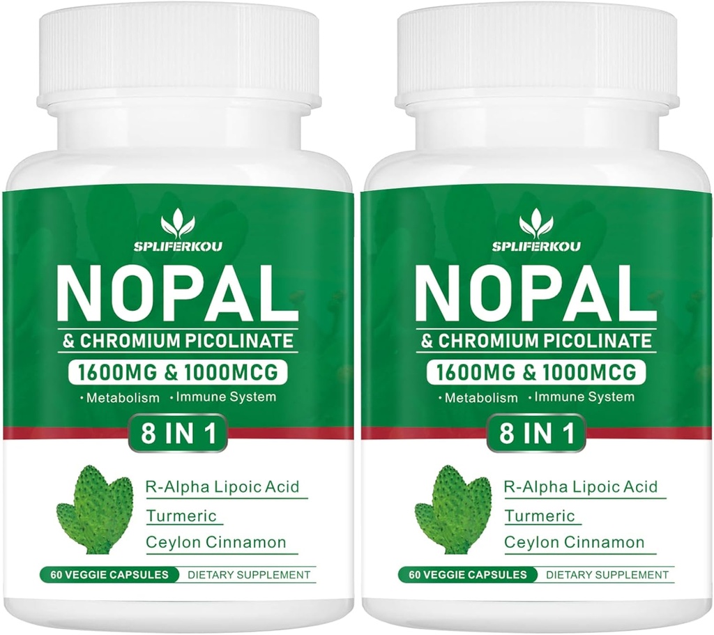 Super Nopal 1600mg, Prickly Pear Supplement mit R-Alpha Lipoic Acid, Turmeric,120 Kapseln (60 Portionen)