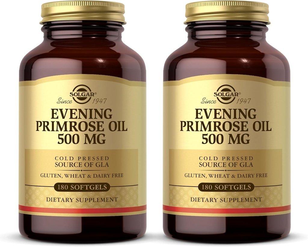 Solgar Evening Primrose Oil 500 mg - 180 Softgels, Paket von 2 - Kalt gepresste Quelle von GLA - Glutenfrei, Dairy Free - 360 Total Servings