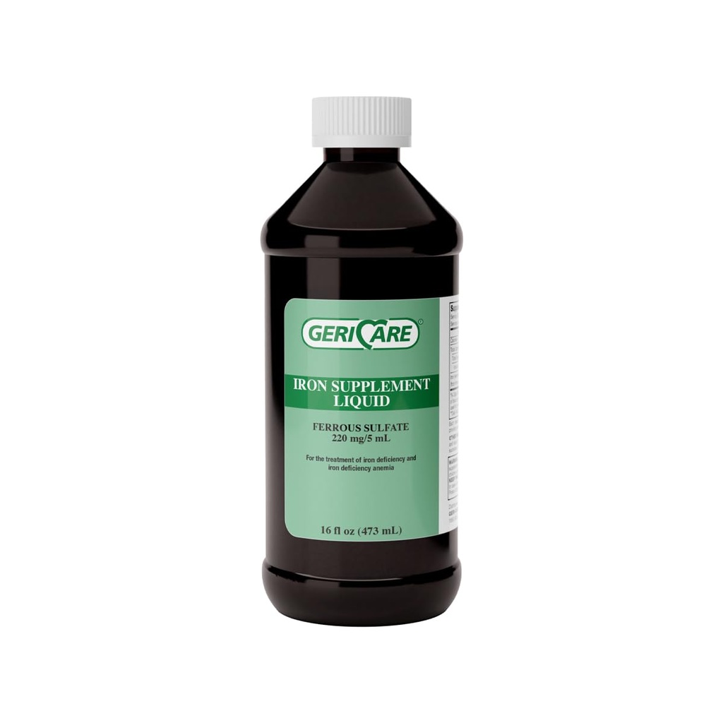 GeriCare 220 supplément de fer liquide à haute puissance de fer pour les adultes pour l'anémie et le déficit en fer de 220mg de fer par dose de 5mL. (paquet de 1)