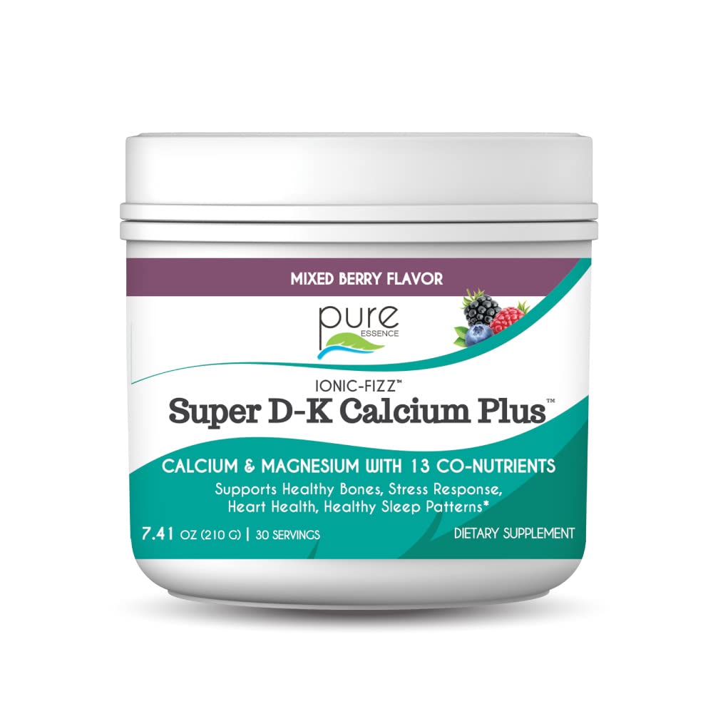 Ionic Fizz Super D-K Calcium Plus von Pure Essence - mit extra Magnesium, Vitamin D3, Vitamin K2 für starke Knochen und Stress - Mischbeere - 7.41oz