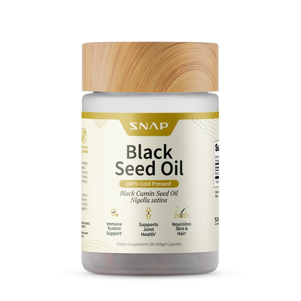 Snap Supplements Black Seed Oil Capsules – 100% Kalt gepresst Bio Nigella Sativa – Unterstützt Immungesundheit, Detox, Haut, Haar, Gelenke & Gesamt Wellness – 90 Softgels