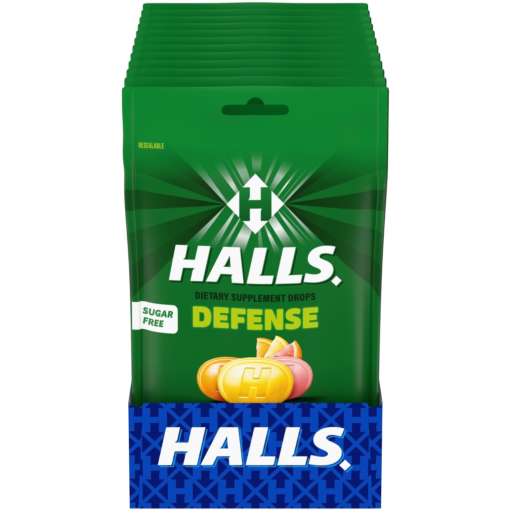 HALLS Verteidigung sortiert Citrus Zucker Kostenlose Vitamin C Tropfen, Nahrungsergänzung Tropfen, 12 Beutel von 25 Tropfen (300 Gesamttropfen)