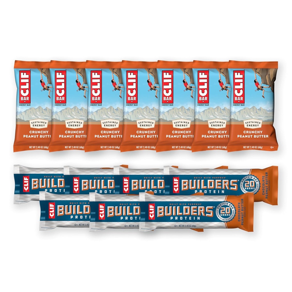 CLIF BAR und CLIF Builders - Variety Pack - Crunchy Erdnussbutter und Schokolade Erdnussbutter - Energy Bars and Protein Bars - Non-GMO - Pflanzenbasiert - 2.4 Unze (14 Graf)