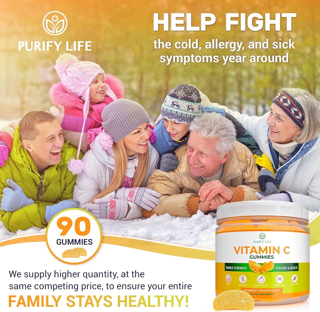 Potent Vitamin C Gummis für Erwachsene & Kinder (Bulk - 90 Chews), Vegan Vitamin C Chewables for Double Strength Immune Support, Gelatin und Gluten-Free Gummy, ersetzt VIT C Pillen, Tabletten & Syrup