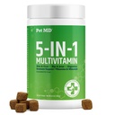 Pet MD 5in1 Hund Multivitamin - 30 essentielle Vitamine, Mineralstoffe & Nährstoffe für Haut & Mantel, Hip & Joint, Verdauung, Senior Dog & Welpen Vitamine - Glucosamin, Omega 3 6 9, & Probiotika - 60ct