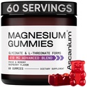 Magnesium-Gummien - 410mg elementares Magnesium-Glycinat & L-Threonat-Ergänzungskomplex - Vegan Magnesium-Glycinat-Gummien für ruhige Stimmung, Muskel- und Herzunterstützung - Kaubares Magnesium-Gummi 60 Stück