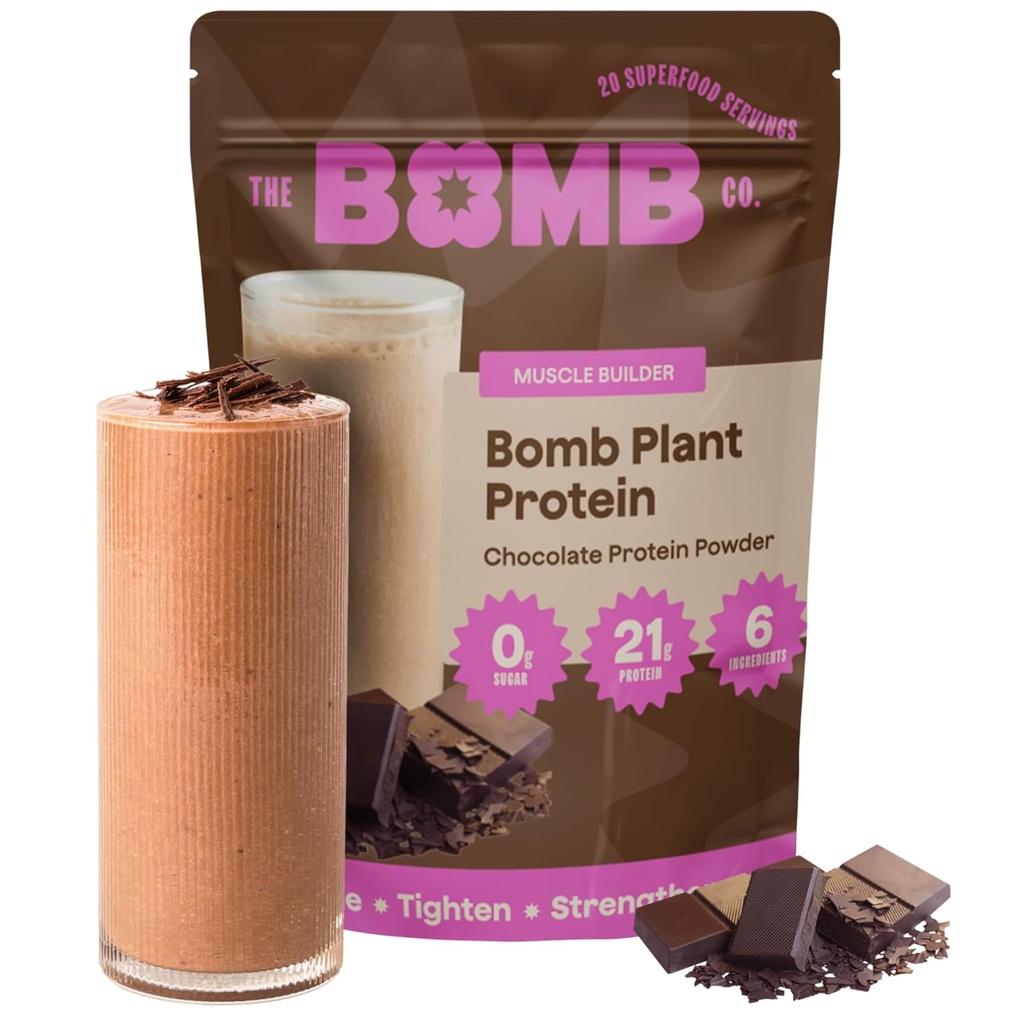 Die Bomb Co. Bomb Plant Protein, Protein Powder mit 21g Protein, Aminosäuren, Zero Sugar, Pea Protein, Cocoa, Chia Seeds, Pumpkin Seeds, Vanilla & Monk Fruit, Gluten Free, Chocolate Flavor, 20 Srvgs