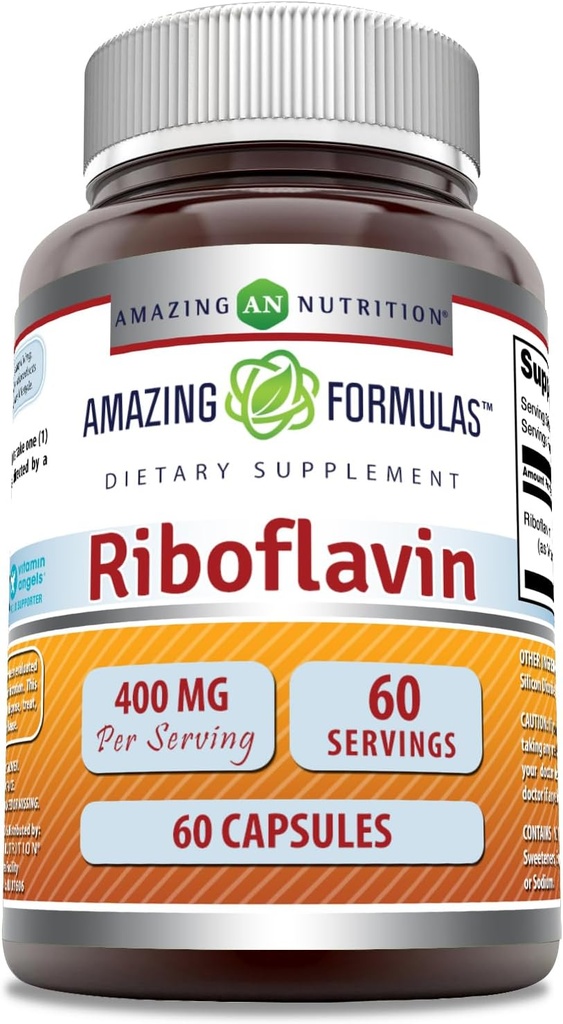 Erstaunliche Formeln Riboflavin (Vitamin B2) Ergänzung | 400 Mg pro Servieren | 60 Kapseln | Non-GMO | Glutenfrei | Made in USA