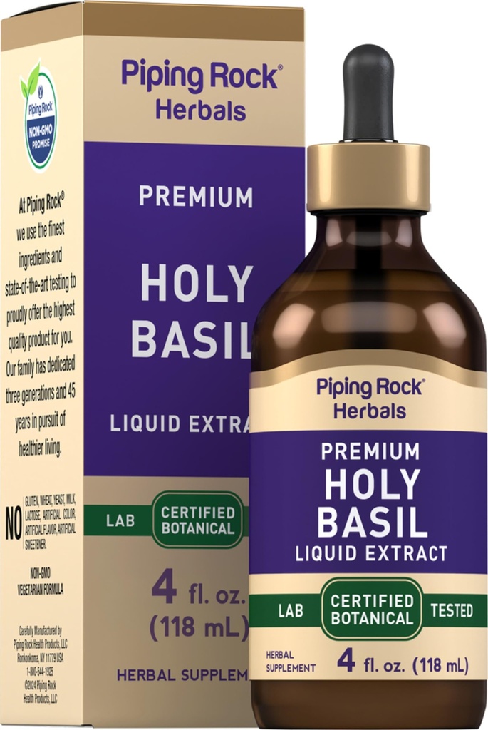 Piping Rock Holy Basil Liquid Extract | 4 Fl Oz | Tulsi Blatt Tinte | Vegetarisch, Non-GMO, Glutenfreie Ergänzung