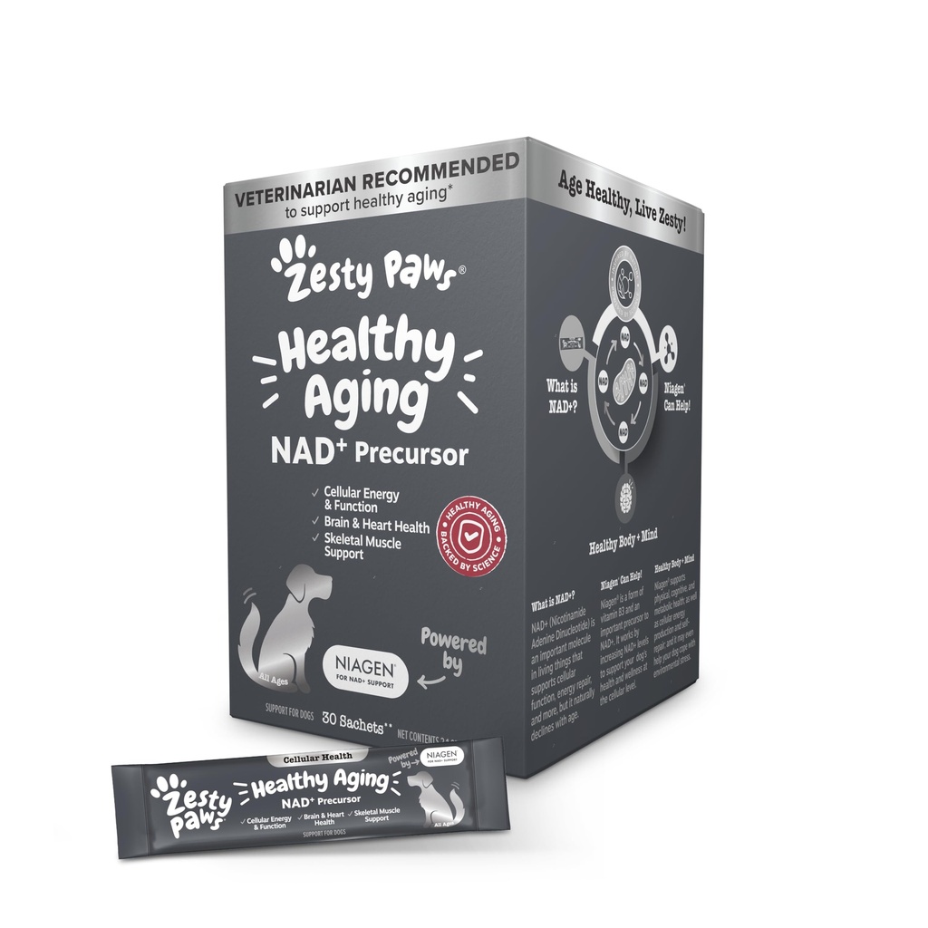 Zesty Paws NAD+ Precursor Ergänzung für Hunde - Niagen für gesunde Aging & Skelett Muskelunterstützung & Erholung - Gehirn, Herz, & Cellular Energy Support - Nicotinamid Riboside Chloride – 30 Sachets