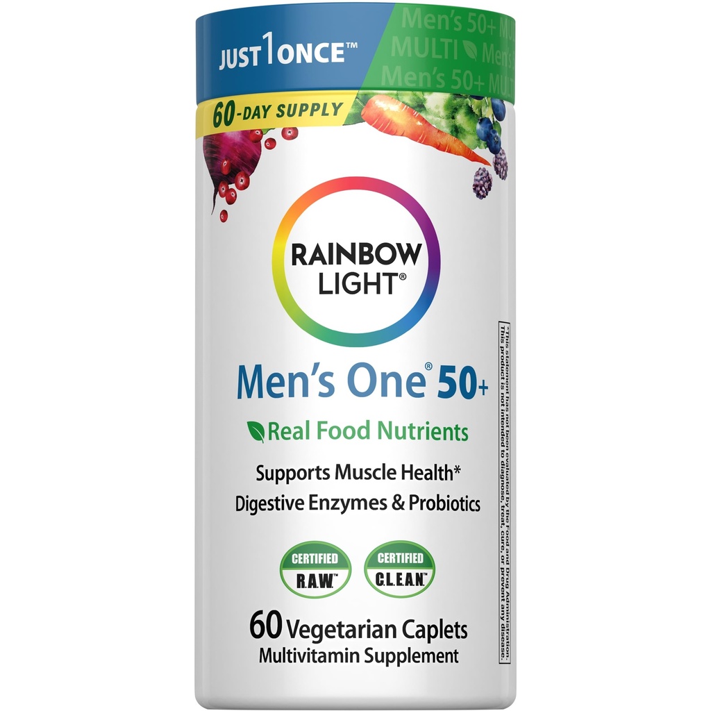 Rainbow Light Multivitamin für Männer 50+, Vitamin C, D & Zink, Probiotika, Herren One 50+ Multivitamin bietet hohe Potenz Immununterstützung, Non-GMO, Vegetarisch, 60 Tabletten
