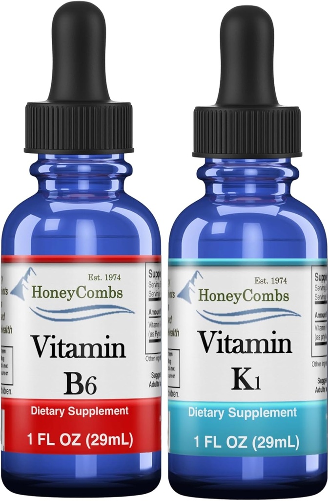 HoneyCombs Vitamin B6 & K1 Tropfen – flüssige Pyridoxin & Vitamin K Extrakte für Vegan, unterstützt Gesamtgesundheit, Non-GMO Vitamin Liquid Extract, 1 fl oz Jeder