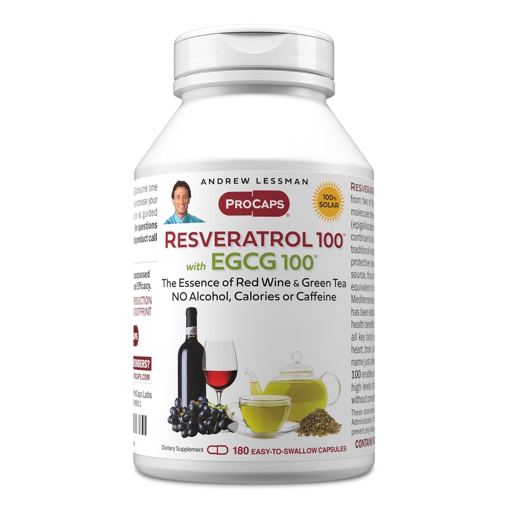 ANDREW LESSMAN Resveratrol-100 EGCG 100mg - 180 Kapseln - Zwei natürlich ätzende Antioxidantien, ohne Alkohol oder Koffein.
