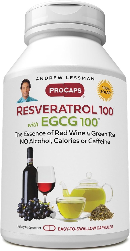 ANDREW LESSMAN Resveratrol-100 EGCG 100mg - 180 Kapseln - Zwei natürlich ätzende Antioxidantien, ohne Alkohol oder Koffein.