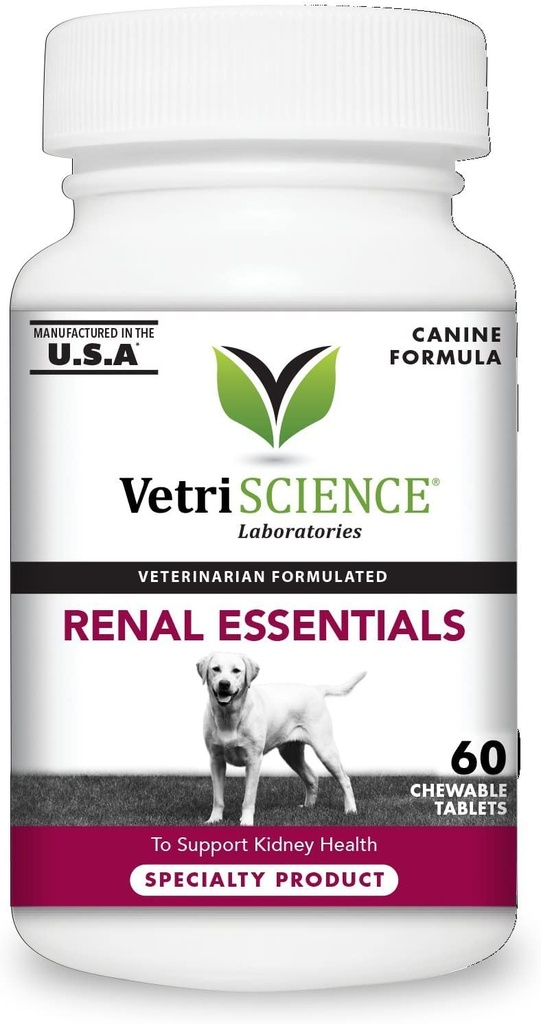 VetriScience Kidney Health Chewable Tablets, Renal Essentials Ergänzung für Hunde, Urinary Tract und Nieren Unterstützung mit Pilz, Astragalus Root, Nettle Seed und Kräuter, Rauch, 60 Zähler