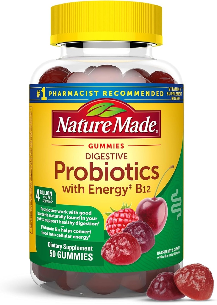 Naturgemachte Verdauungsprobiotika und Energie B12 Gummie, Probiotika für Frauen und Männer, 50 Probiotische Gummie, 25 Tage Versorgung